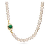 collar de piedra, Bañado en oro, Zirconia cúbica artificial, Perla cultivada