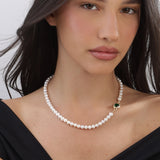 collar de piedra, Bañado en oro, Zirconia cúbica artificial, Perla cultivada
