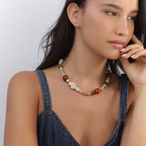 collar de piedra, Bañado en oro, Ágata artificial, Madreperla artificial, Cerámica