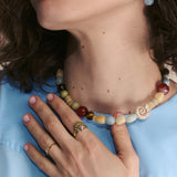 collar de piedra, Bañado en oro, Ágata artificial, Madreperla artificial, Cerámica