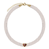 Collar gargantilla, Bañado en oro, Zirconia cúbica artificial, Perla sintética