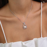 Collar colgante, Plata 925 bañada en rodio, Zirconia cúbica artificial, Perla cultivada