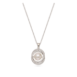 Collar colgante, Plata 925 bañada en rodio, Zirconia cúbica artificial, Perla cultivada