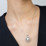 Collar colgante, Plata 925 bañada en rodio, Zirconia cúbica artificial, Perla cultivada