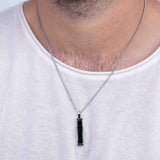 collar de hombre, Acero inoxidable, Zirconia cúbica artificial, Ónix artificial