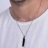 collar de hombre, Acero inoxidable, Zirconia cúbica artificial, Ónix artificial