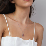 Collar colgante, Plata 925 bañada en rodio, Cuarzo cereza artificial