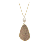 Collar colgante, Bañado en oro, Perla cultivada, Rodonita