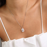 Collar colgante, Plata 925 bañada en rodio, Zirconia cúbica artificial, Perla cultivada