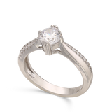 Anillo Delicado, Plata 925 bañada en rodio, Zirconia cúbica artificial