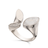 Anillo de Declaración, Plata 925 bañada en rodio, Zirconia cúbica artificial, Madreperla artificial