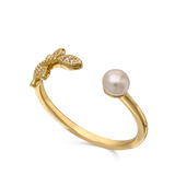 Anillo Delicado, Bañado en oro, Zirconia cúbica artificial, Perla cultivada