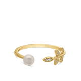 Anillo Delicado, Bañado en oro, Zirconia cúbica artificial, Perla cultivada