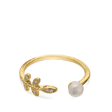 Anillo Delicado, Bañado en oro, Zirconia cúbica artificial, Perla cultivada