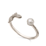 Anillo Delicado, Plata 925 bañada en rodio, Zirconia cúbica artificial, Perla cultivada