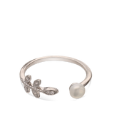 Anillo Delicado, Plata 925 bañada en rodio, Zirconia cúbica artificial, Perla cultivada