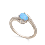 Anillo Delicado, Plata 925 bañada en rodio, Zirconia cúbica artificial, Ópalo artificial