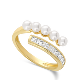 Anillo Delicado, Bañado en oro, Zirconia cúbica artificial, Perla Swarovski artificial