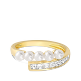 Anillo Delicado, Bañado en oro, Zirconia cúbica artificial, Perla Swarovski artificial