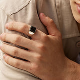 anillo de hombre, Acero inoxidable, Ágata artificial