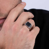 anillo de hombre, Acero inoxidable, Ágata artificial