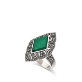Anillo de Declaración, Plata 925 bañada en rodio, Ágata artificial, Marcasita artificial