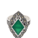 Anillo de Declaración, Plata 925 bañada en rodio, Ágata artificial, Marcasita artificial