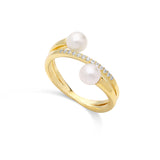 Anillo Delicado, Bañado en oro, Zirconia cúbica artificial, Perla cultivada