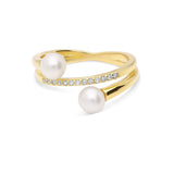 Anillo Delicado, Bañado en oro, Zirconia cúbica artificial, Perla cultivada