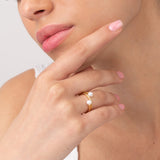 Anillo Delicado, Bañado en oro, Zirconia cúbica artificial, Perla cultivada
