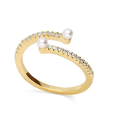 Anillo Delicado, Bañado en oro, Zirconia cúbica artificial, Madreperla artificial