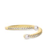 Anillo Delicado, Bañado en oro, Zirconia cúbica artificial, Madreperla artificial