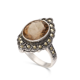 Anillo de Declaración, Plata 925 bañada en rodio, Zirconia cúbica artificial, Marcasita artificial