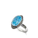 Anillo de Declaración, Plata 925 bañada en rodio, Zirconia cúbica artificial, Marcasita artificial