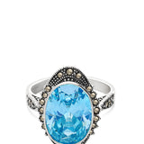 Anillo de Declaración, Plata 925 bañada en rodio, Zirconia cúbica artificial, Marcasita artificial