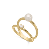 Anillo Delicado, Bañado en oro, Zirconia cúbica artificial, Perla cultivada