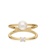 Anillo Delicado, Bañado en oro, Zirconia cúbica artificial, Perla cultivada