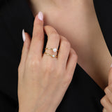 Anillo Delicado, Bañado en oro, Zirconia cúbica artificial, Perla cultivada