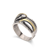 Anillo Delicado, Plata 925 con oro 9k, Zirconia cúbica artificial