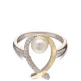 Anillo de Declaración, Plata 925 con oro 9k, Zirconia cúbica artificial, Perla cultivada