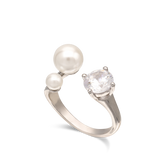 Anillo Delicado, Plata 925 bañada en rodio, Zirconia cúbica artificial, Perla sintética