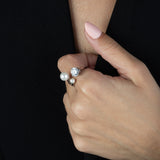 Anillo Delicado, Plata 925 bañada en rodio, Zirconia cúbica artificial, Perla sintética