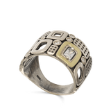 Anillo de Declaración, Plata 925 con oro 9k, Zirconia cúbica artificial