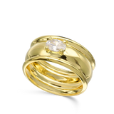 Anillo de Declaración, Bañado en oro, Zirconia cúbica artificial