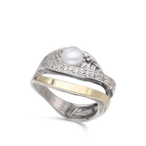 Anillo Delicado, Plata 925 con oro 9k, Zirconia cúbica artificial, Perla cultivada