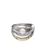 Anillo Delicado, Plata 925 con oro 9k, Zirconia cúbica artificial, Perla cultivada