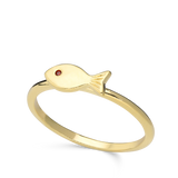 Anillo Delicado, Bañado en oro, Granate rojo artificial