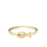 Anillo Delicado, Bañado en oro, Granate rojo artificial