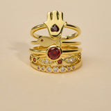 Anillo Delicado, Bañado en oro, Granate rojo artificial