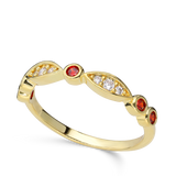 Anillo Delicado, Bañado en oro, Zirconia cúbica artificial, Granate rojo artificial